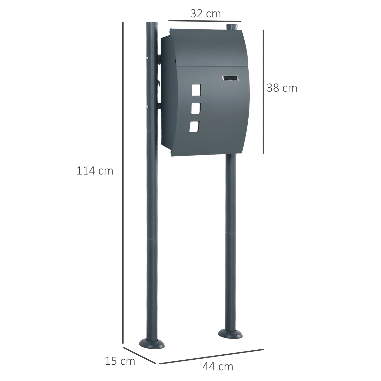 HOMCOM Briefkasten Postkasten, Verriegelung, Standbriefkasten, 2 Schlüssel, Stahl, 44 cm x 15 cm x 114 cm, Grau