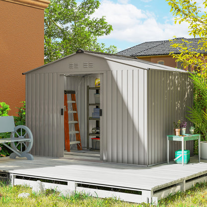 Outsunny Geräteschuppen aus Metall mit Schiebetüren und Belüftungsfenstern، 277 × 195 × 192 سم، غراو