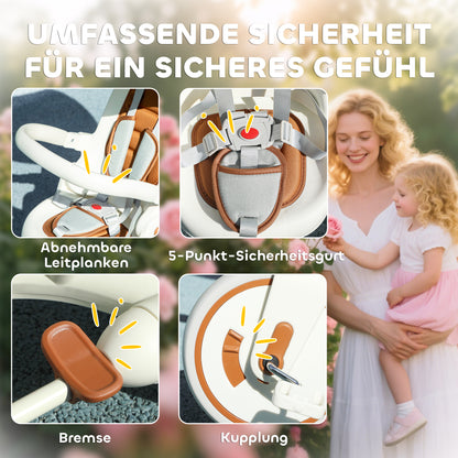 AIYAPLAY Kinder-Dreirad, wandelbarer Baby-Buggy, 5-in-1 Design, abnehmbarer Schiebegriff, verstellbar, Sicherheitsgurt, Aufbewahrungstasche, 1-3 Jahre, Cremeweiß