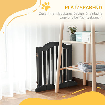 PawHut Absperrgitter Hund 3-teilig, 154,5 x 61 cm Faltbar Hundegitter mit Tür, Türschutzgitter mit 2 Stützfüßen, Freistehend Treppengitter für Küche, Flur, Schwarz