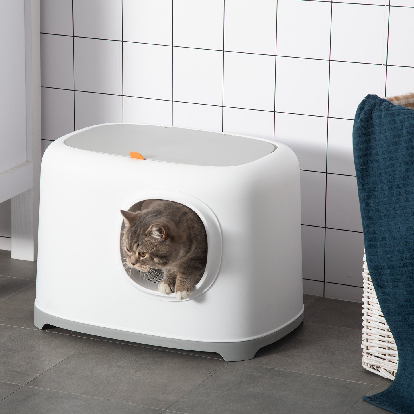 PawHut Katzenklo mit Deckel Katzentoilette mit Haube Schaufel Gitterboden XXL Katzentoilette für Katzen bis 5 كجم 55 × 40 × 39 سم أبيض