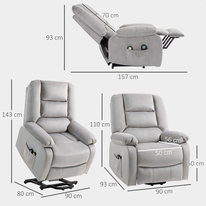 HOMCOM Aufstehsessel mit Massagefunktion, 90x93x110cm, Hellgrau