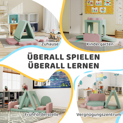 AIYAPLAY 12-teiliges Set Schaumstoffblöcke zum Klettern, Bauen, Krabbeln, Indoor-Spielmatten mit Cordbezug, Grün+Rosa