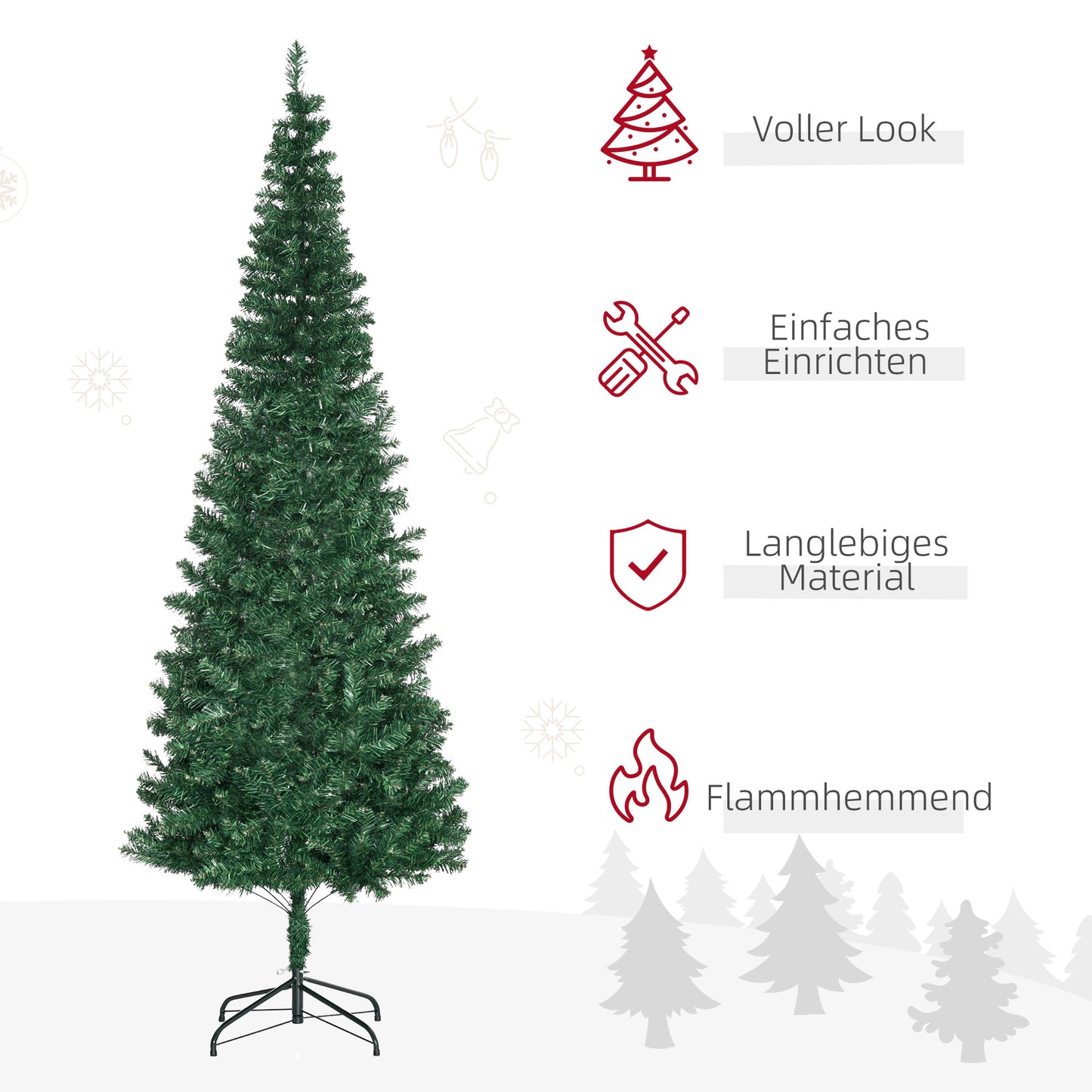HOMCOM Weihnachtsbaum Kunsttanne künstlicher Christbaum, inkl. Standfuß, LED´s, 2,1 m, 1 Weihnachtsstern, Grün