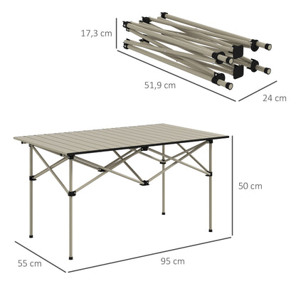 Outsunny Campingtisch Klapptisch mit Aufrollbare Tischplatte Gartentisch aus Aluminium 2 Personen 95 x 55cm Khaki