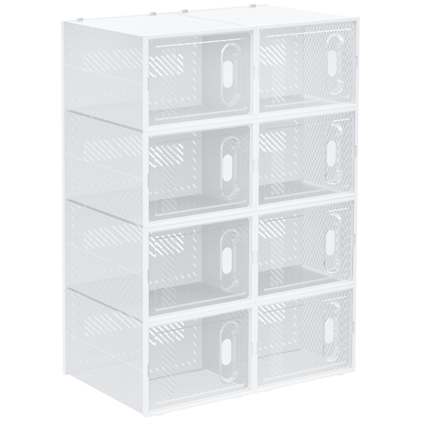 HOMCOM 8-teiliges Schuhregal, stapelbare Schuhboxen für Schuhe bis Größe 46, magnetische Türen, Kunststoff, 28 x 36 x 21 cm
