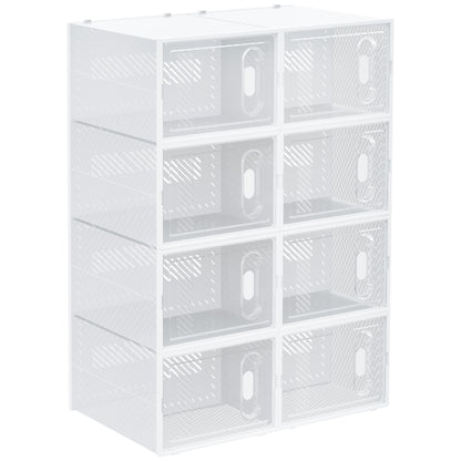 HOMCOM 8-teiliges Schuhregal, stapelbare Schuhboxen für Schuhe bis Größe 46, magnetische Türen, Kunststoff, 28 x 36 x 21 cm