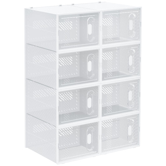 HOMCOM 8-teiliges Schuhregal, stapelbare Schuhboxen für Schuhe bis Größe 46, magnetische Türen, Kunststoff, 28 x 36 x 21 cm