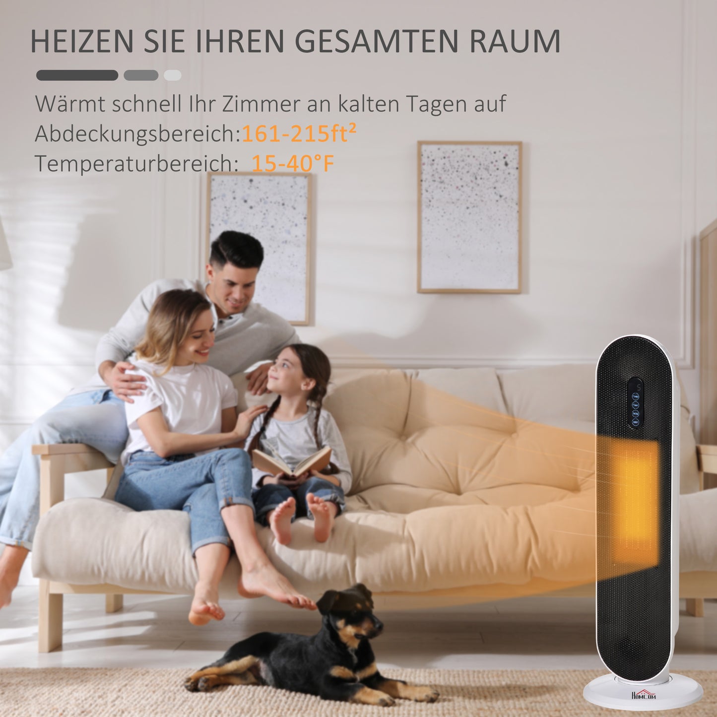 HOMCOM Heizlüfter 24h Stunden-Timer 2000W 2 Modi Oszillation Metall Weiß + Schwarz
