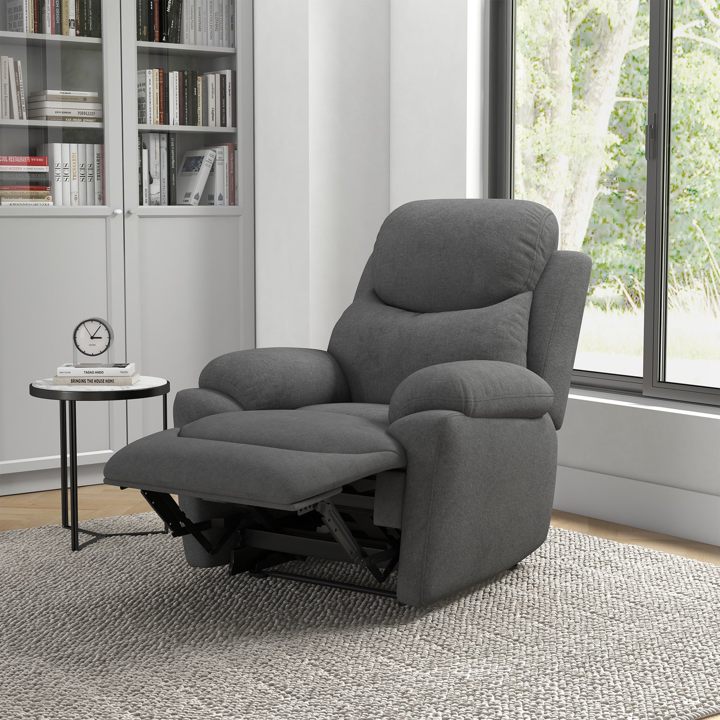 HOMCOM Relaxsessel Liegesessel Fernsehsessel، Liegefunktion Leinenoptik، 93 سم × 88 سم × 102 سم، غراو