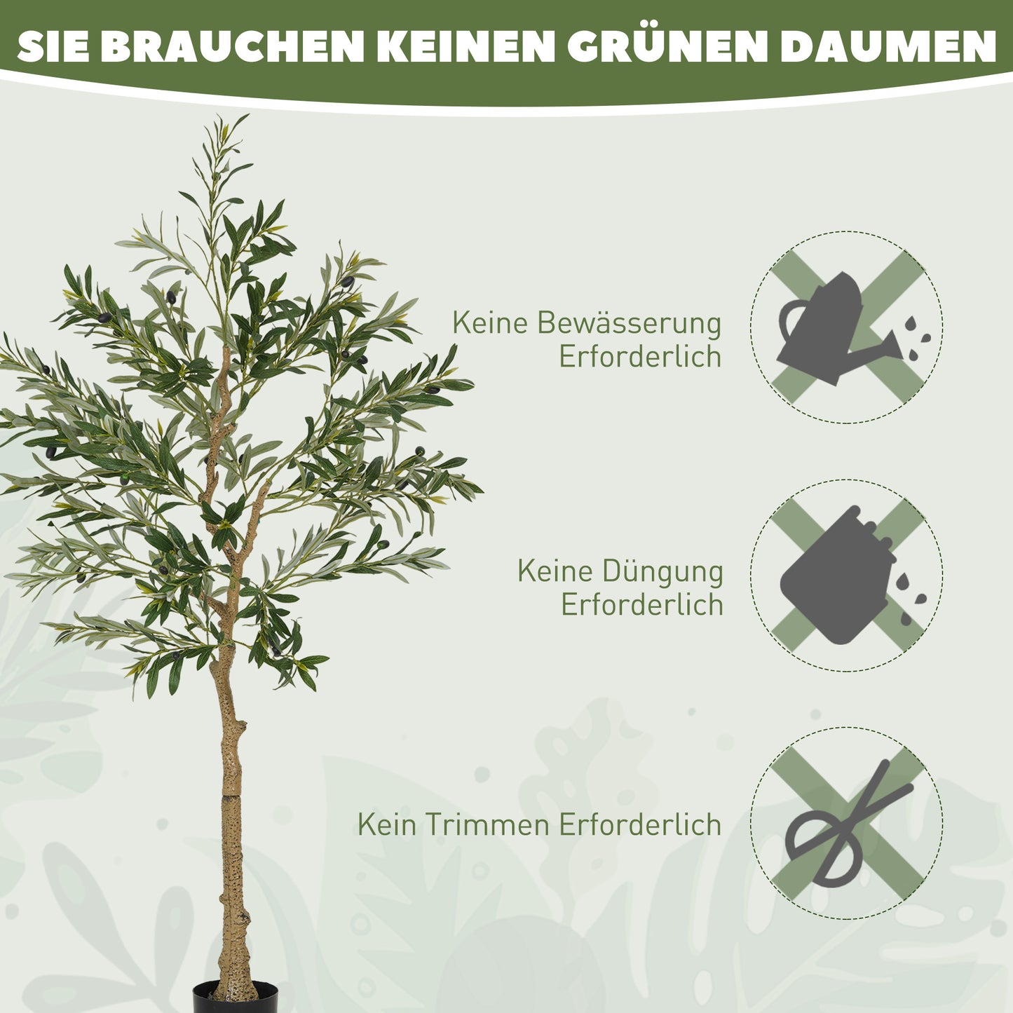 HOMCOM Kunstpflanze، Künstlicher Olivenbaum، 150 سم، 720 Blätter، 40 Oliven، مثبت Blumentopf، Dekorationspflanze، Grün