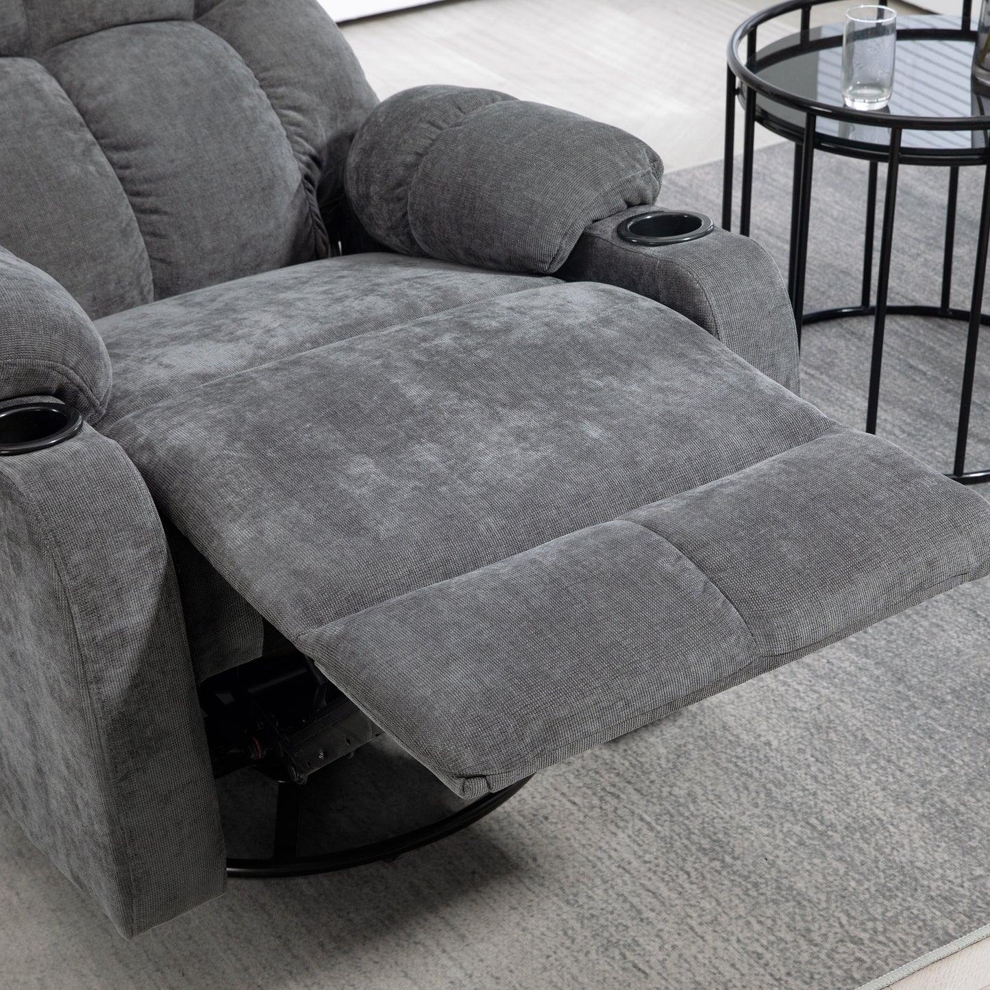 HOMCOM Relaxsessel mit Fußstütze, Liegesessel, drehbar, bis 150 kg, Stahlrahmen, 88x96x108cm, Dunkelgrau