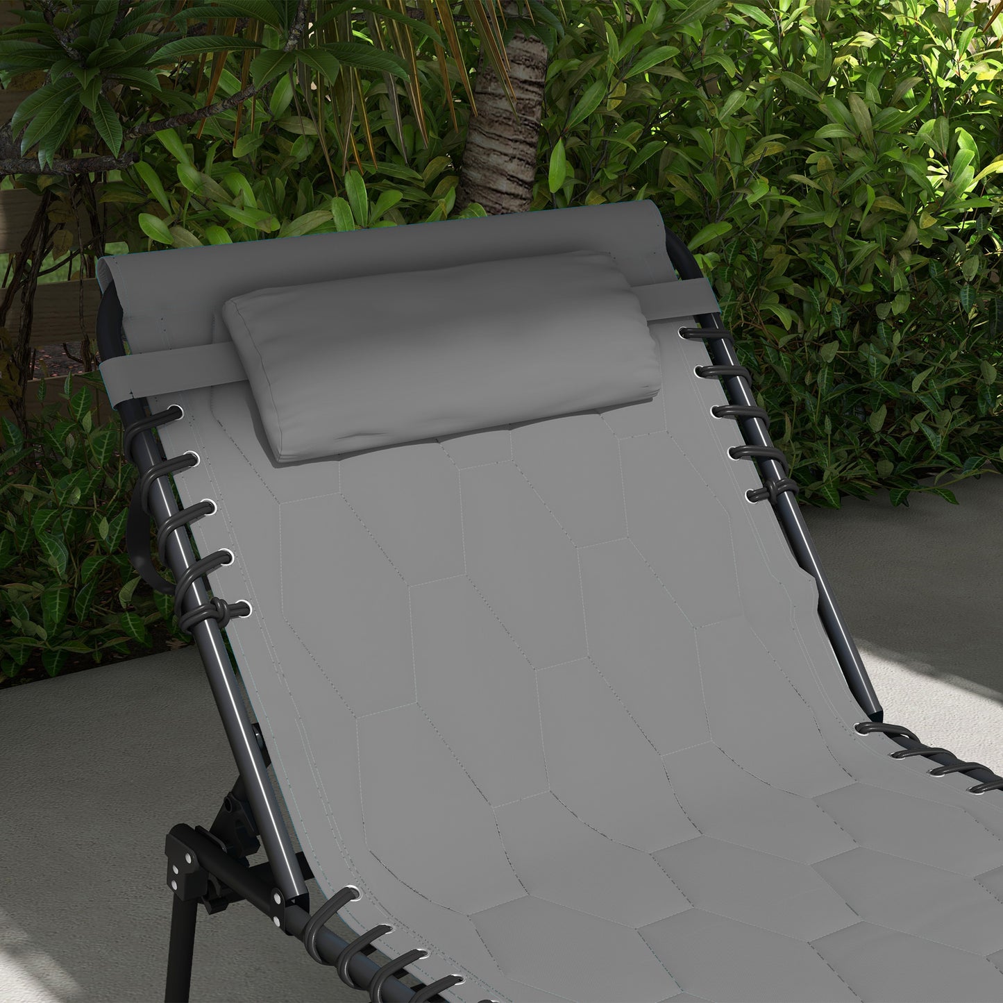 Outsunny Sonnenliege Liegestuhl Gartenliege, klappbar, inkl. Kissen, wetterbeständig; 188 cm x 65 cm x 36 cm, Grau + Schwarz