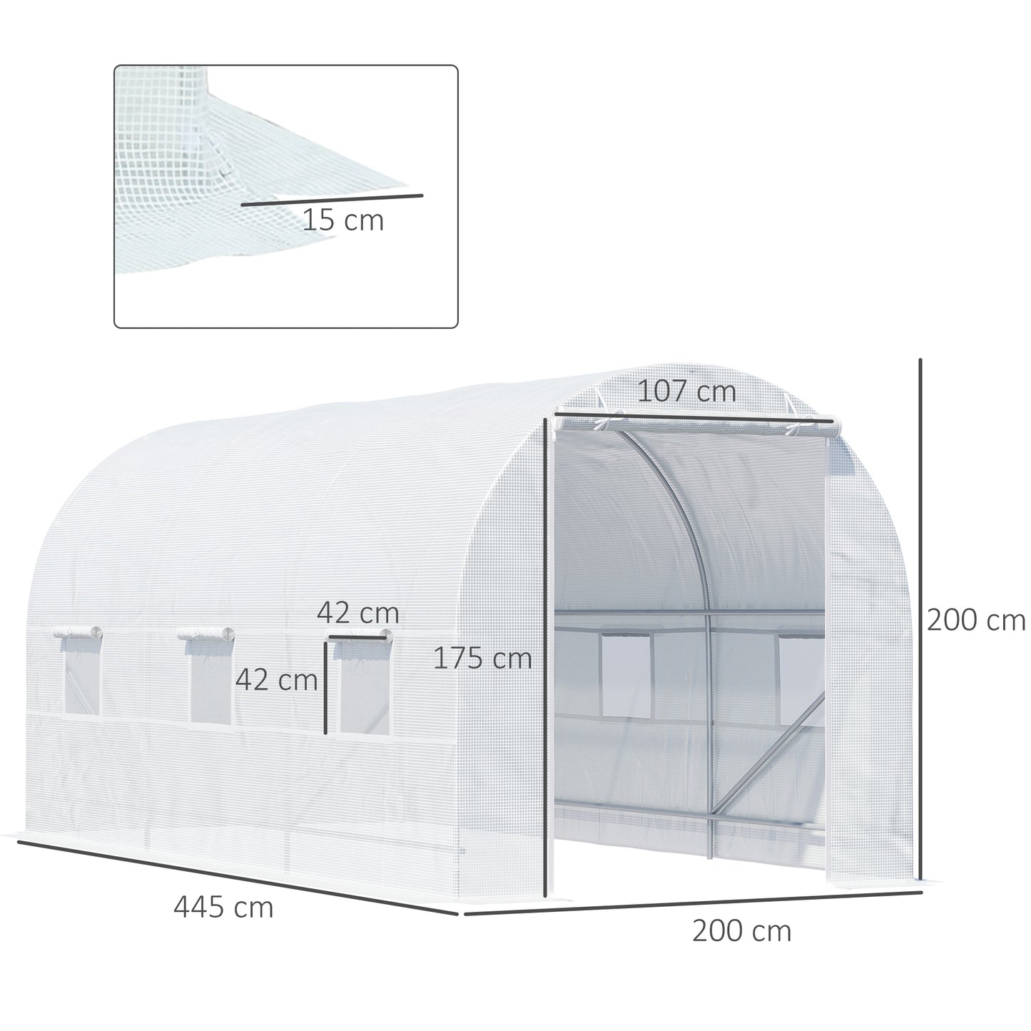 Outsunny Foliengewächshaus Treibhaus begehbar mit Metallrahmen 4,45 x 2 x 2m Weiß