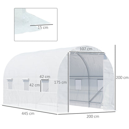 Outsunny Foliengewächshaus Treibhaus begehbar mit Metallrahmen 4,45 x 2 x 2m Weiß