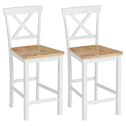 HOMCOM 2er-Set Barstühle mit Rückenlehne und Fußstütze, Kautschukholz, für Küche, Esszimmer, Bar, Eiche+Weiß