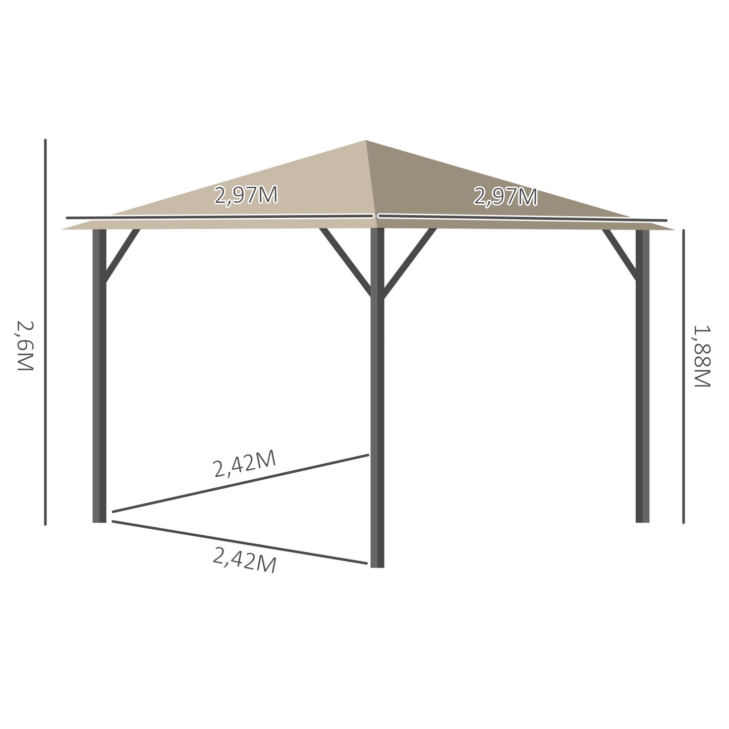 Outsunny Gartenpavillon Pavillon 3 x 3 m Gartenzelt Dach mit Belüftungslöcher Festzelt Partyzelt mit 4 x Seitenteile wetterfest Aluminium Polyester khaki
