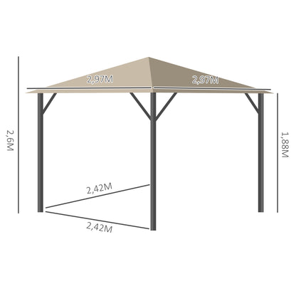 Outsunny Gartenpavillon Pavillon 3 x 3 m Gartenzelt Dach mit Belüftungslöcher Festzelt Partyzelt mit 4 x Seitenteile wetterfest Aluminium Polyester khaki