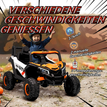 AIYAPLAY 12V Elektroauto für Kinder, Fernbedienungsfunktion, Gurt, Hupe, LED-Lichter, USB-Port, för 3-5 Jahre, Orange