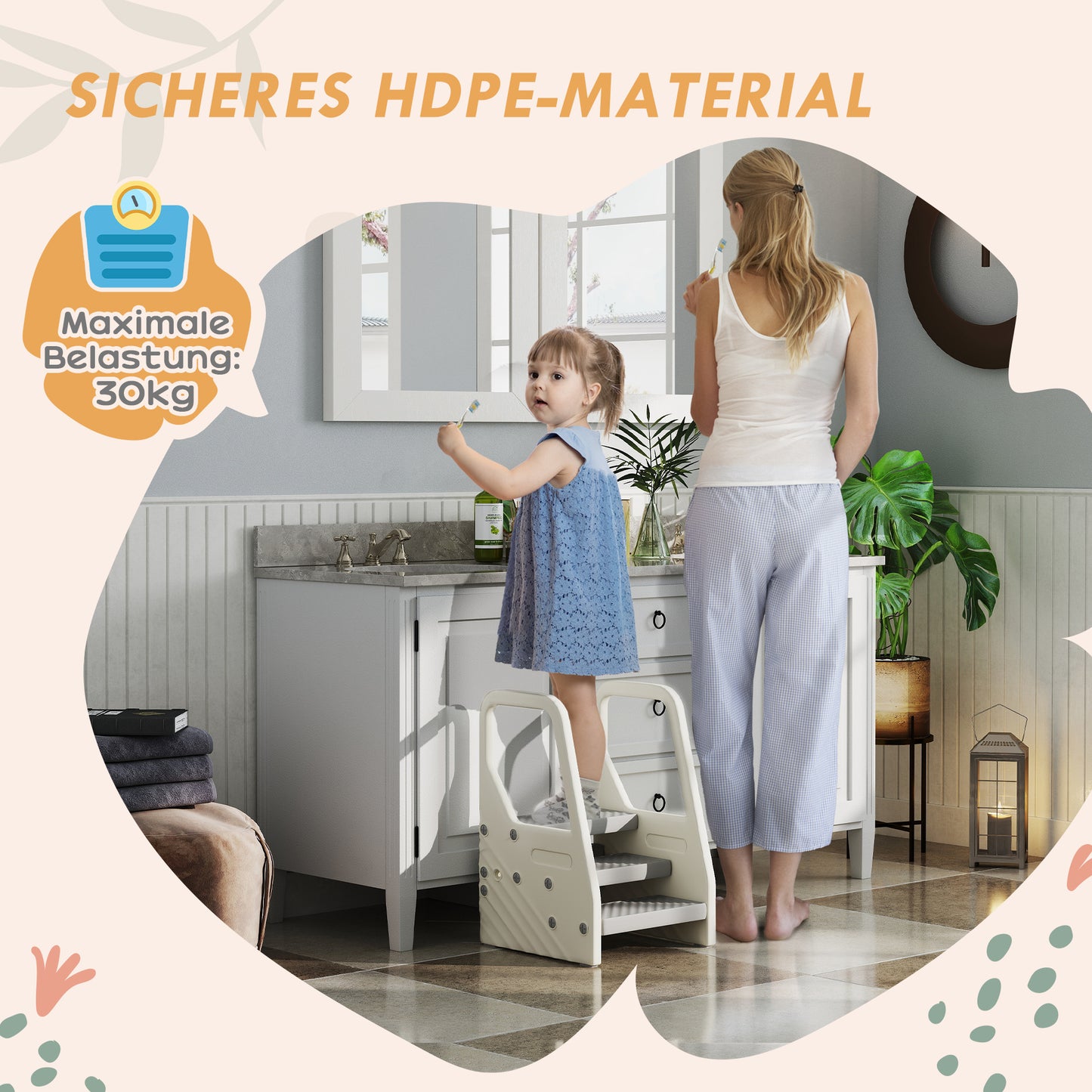 AIYAPLAY Kinder-Tritthocker, von 3 auf 2 Stufen verstellbar, mit Handgriff, Rutschfest, für verschiedene Räume, Kunststoff, Grau