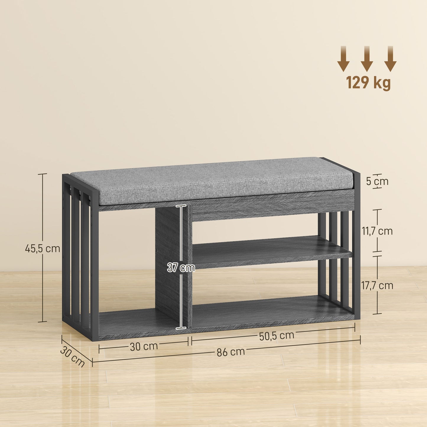 HOMCOM Schuhregal mit Sitzbank, Flurregal für Schuhe, Schuhschrank mit 3-stufigem Design, für Flur, Eingangsbereich, Wohnzimmer, Schlafzimmer, Grau