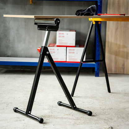 HOMCOM Rollenbock, Rollenauflage, Höhenverstellbares Arbeitsbock, Rollenständer, Hiflsbock, Stützbock, bis 90 kg, Metall, Schwarz, 44 x 50 x 68-110 cm