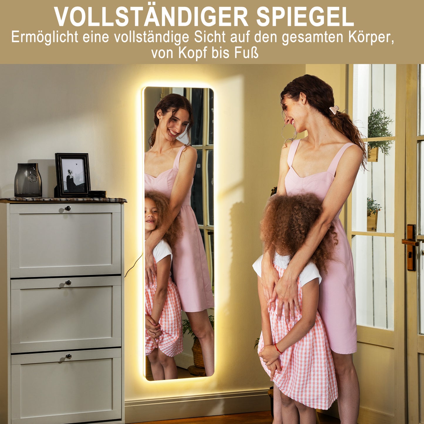 HOMCOM LED Ganzkörperspiegel, Touch-Steuerung, dimmbar, rahmenlos, 40 x 150 cm