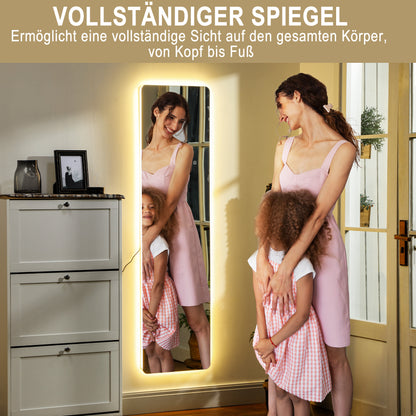 HOMCOM LED Ganzkörperspiegel, Touch-Steuerung, dimmbar, rahmenlos, 40 x 150 cm