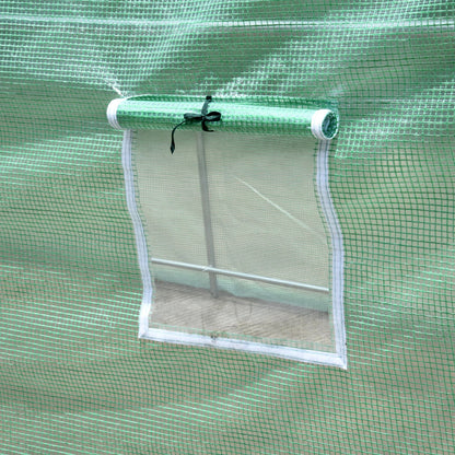 Outsunny Rundbogen-Gewächshaus, 6 Netzfenster, transparente Folie, Metallrahmen, 3,95 x 1,95 x 1,90m, Grün
