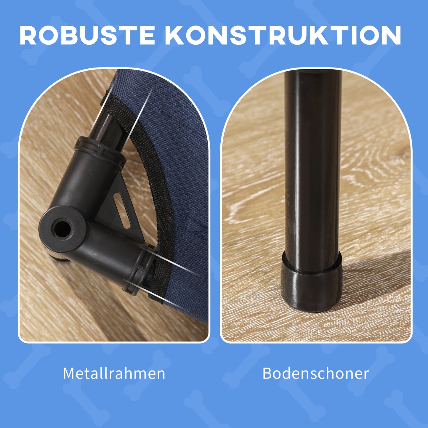 PawHut Hundebett mit Baldachin, Outdoor-Hundebett, klappbar, erhöhter Stand, Blau + Schwarz