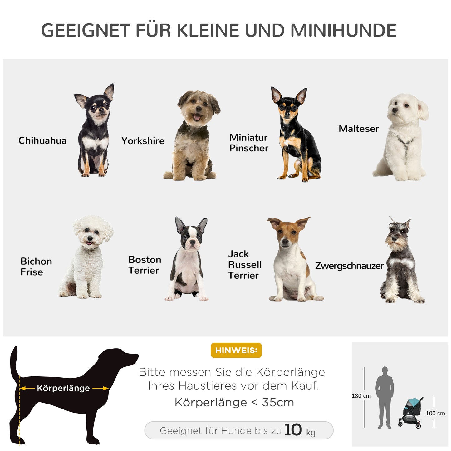 PawHut Haustierbuggy Hundebuggy bis 10kg klappbar Sicherheitsleine Handgriff Regenschutz Aufbewahrungskorb Blau + Schwarz
