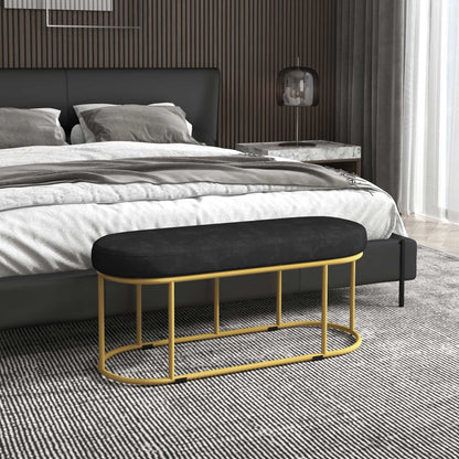 HOMCOM Schuhbank im Retrodesign, Bettbank, Flurbank, Samtoptik, bis 200 kg, Metallrahmen, schwarz, 100 x 37 x 43cm