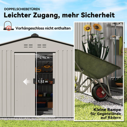 Outsunny Geräteschuppen aus Metall mit Schiebetüren und Belüftungsfenstern، 277 × 195 × 192 سم، غراو