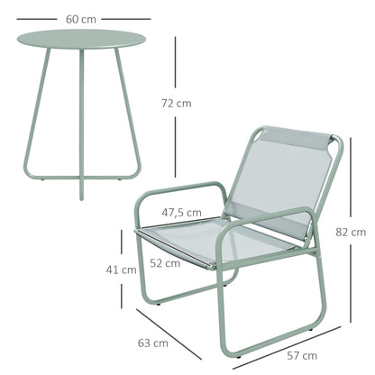 Outsunny 3-teiliges Gartenmöbelset، 2 Stühle mit atmungsaktivem Stoffbezug، 1 عداء Tisch Ø60 سم، Grün