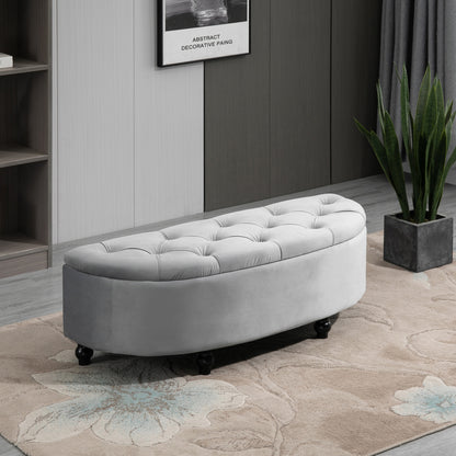 HOMCOM Sitzbank mit Stauraum Polsterbank mit Samtoptik, geöffnetem Deckel Sitztruhe mit Holzbeine, Truhenbank für Wohnzimmer Flur Schlafzimmer 120 x 46 x 42 cm, Grau