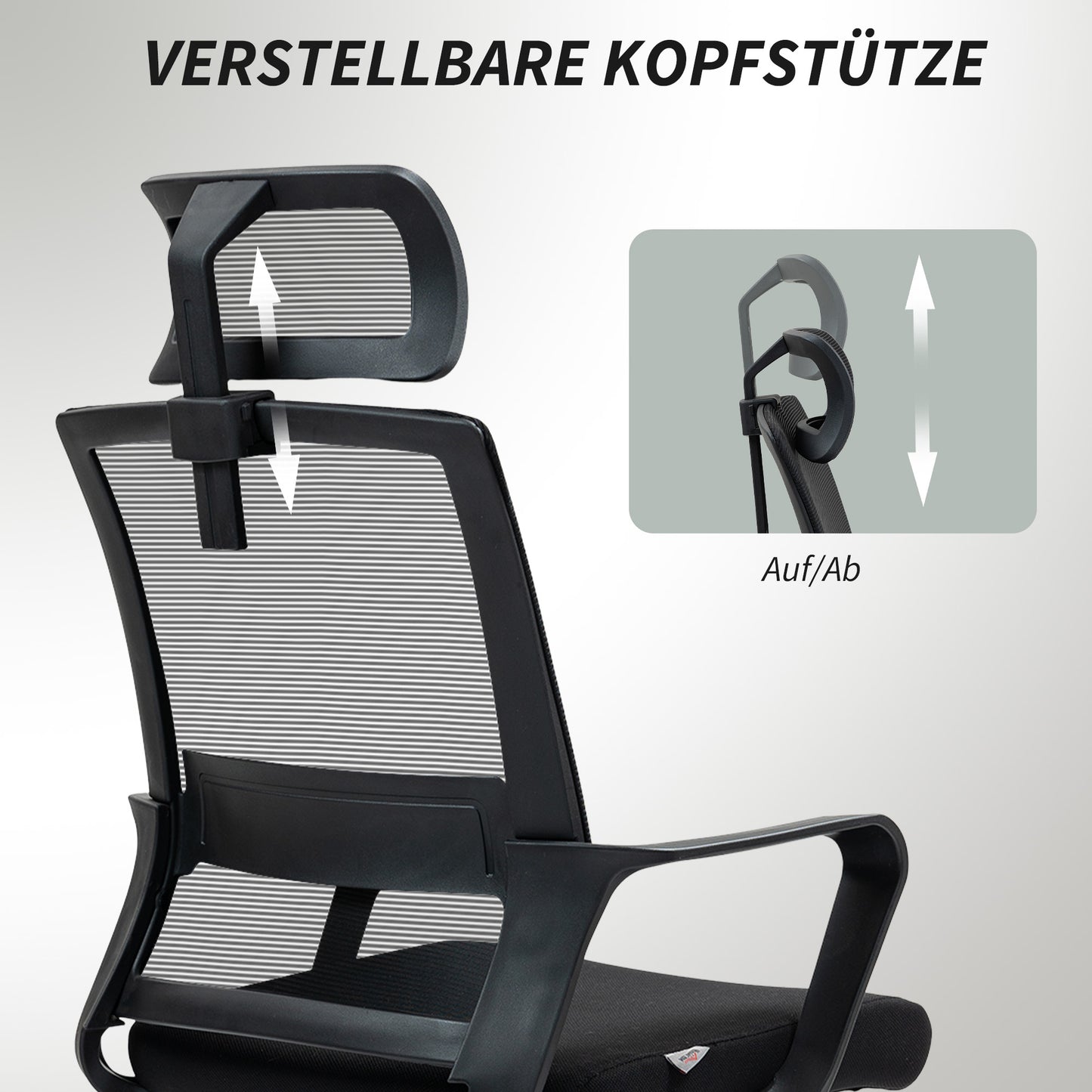 HOMCOM Bürostuhl, Verstellbarer Schreibtischstuhl mit Kopfstütze, Drehstuhl für Homeoffice, Büro, Schwarz