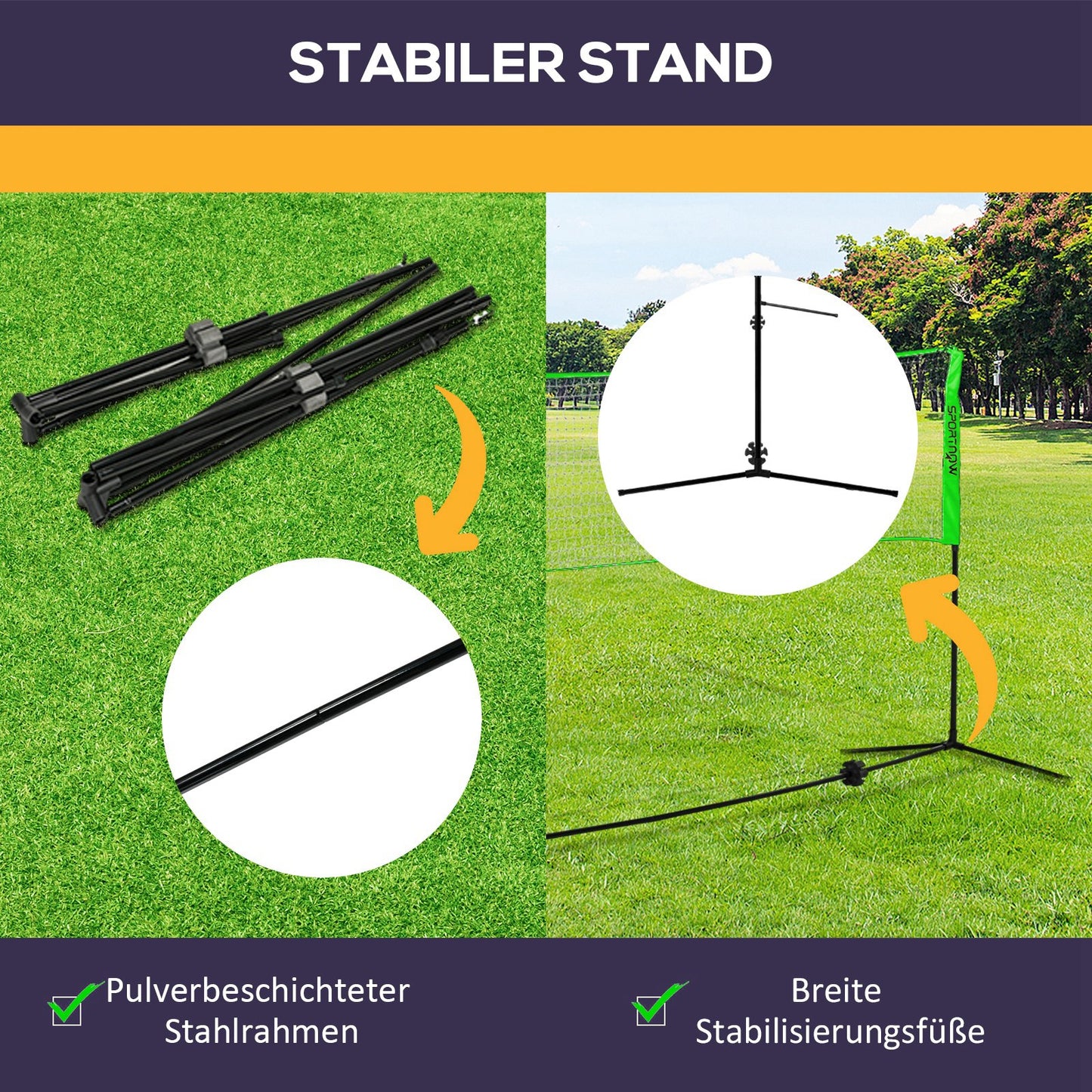 SPORTNOW Badminton-Set mit 2 Schlägern, 3 Federbällen, höhenverstellbar 107-155 cm, Schwarz-Grün