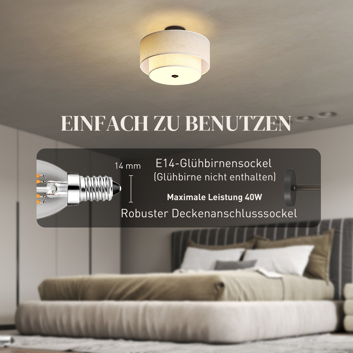 HOMCOM Deckenlampe, Hängeleuchte mit doppelten Schirmen in Leinenoptik, Cremeweiß
