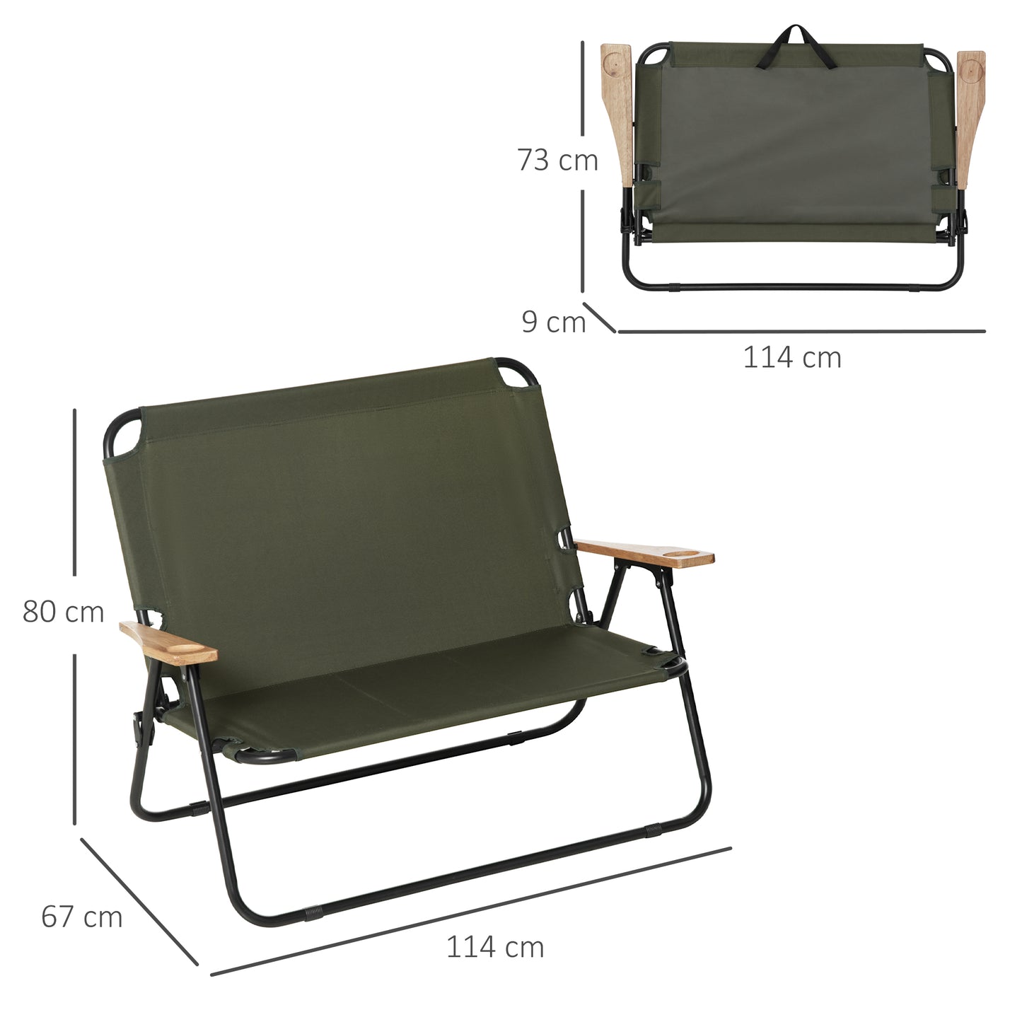 Outsunny Faltstuhl 2-Sitzer faltbar Campingstuhl mit Armlehnen Getränkehalter Outdoor Klappstuhl bis 160 kg belastbar robust Angelstuhl Gartenstuhl für Garten Camping Strand