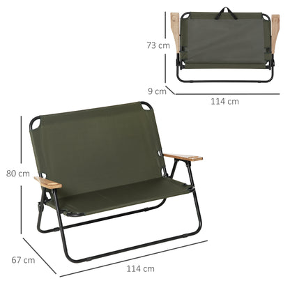 Outsunny Faltstuhl 2-Sitzer faltbar Campingstuhl mit Armlehnen Getränkehalter Outdoor Klappstuhl bis 160 kg belastbar robust Angelstuhl Gartenstuhl für Garten Camping Strand