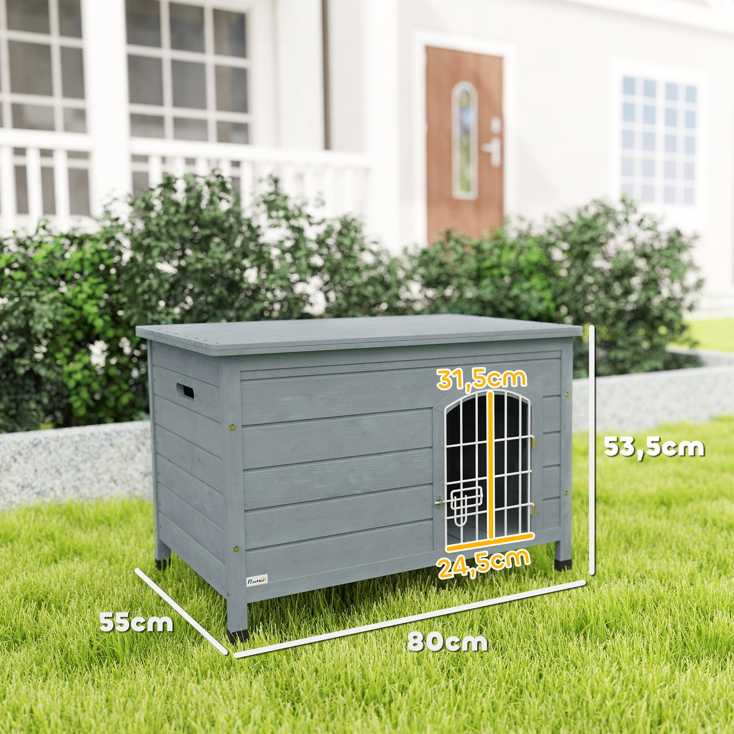 PawHut Hundehütte, Hundehaus mit Tür, Hundebox, Haustierhütte, Tannenholz, Dunkelgrau
