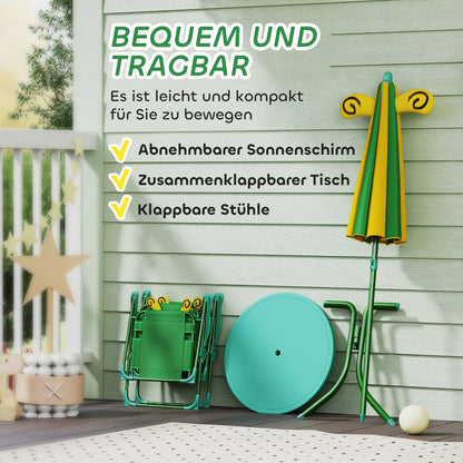 AIYAPLAY Gartenmöbel-Set für Kinder، Stühle، Tisch، Sonnenschirm، Bienen-Design، Grün+Gelb