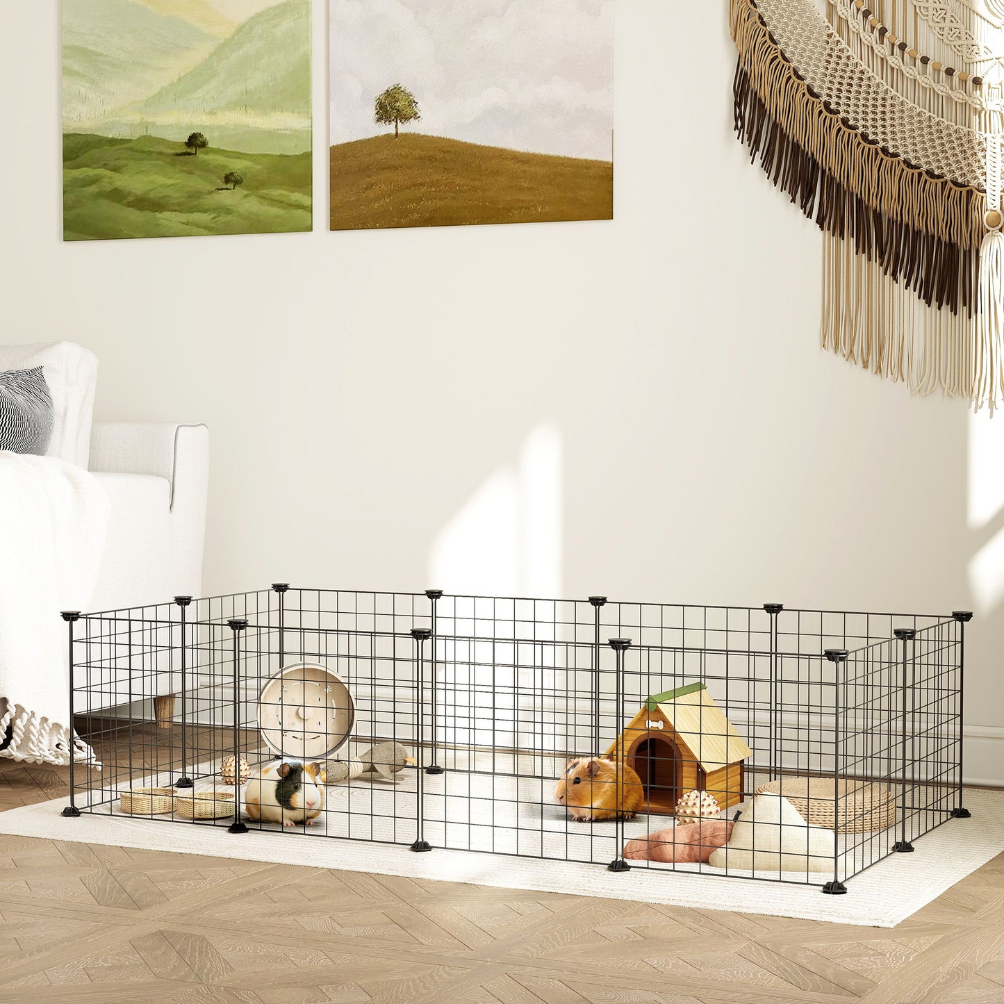 PawHut Gittergehege Freigehege Laufgehege für Kleintiere Laufstall Kleintierkäfig Metallgitter flexibel umformbar أسود 106 × 73 × 36 سم