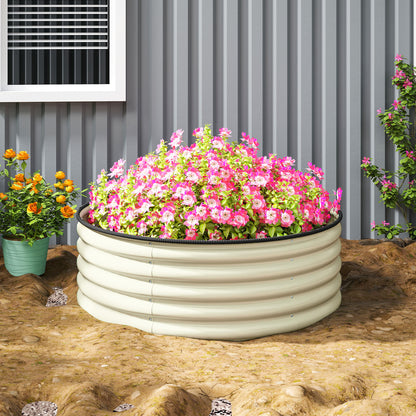 Outsunny Hochbeet, Verzinkter Pflanzkübel mit Sicherheitsrand, Pflanzbox mit offenem Boden, 120 x 120 x 43 cm, Cremeweiß