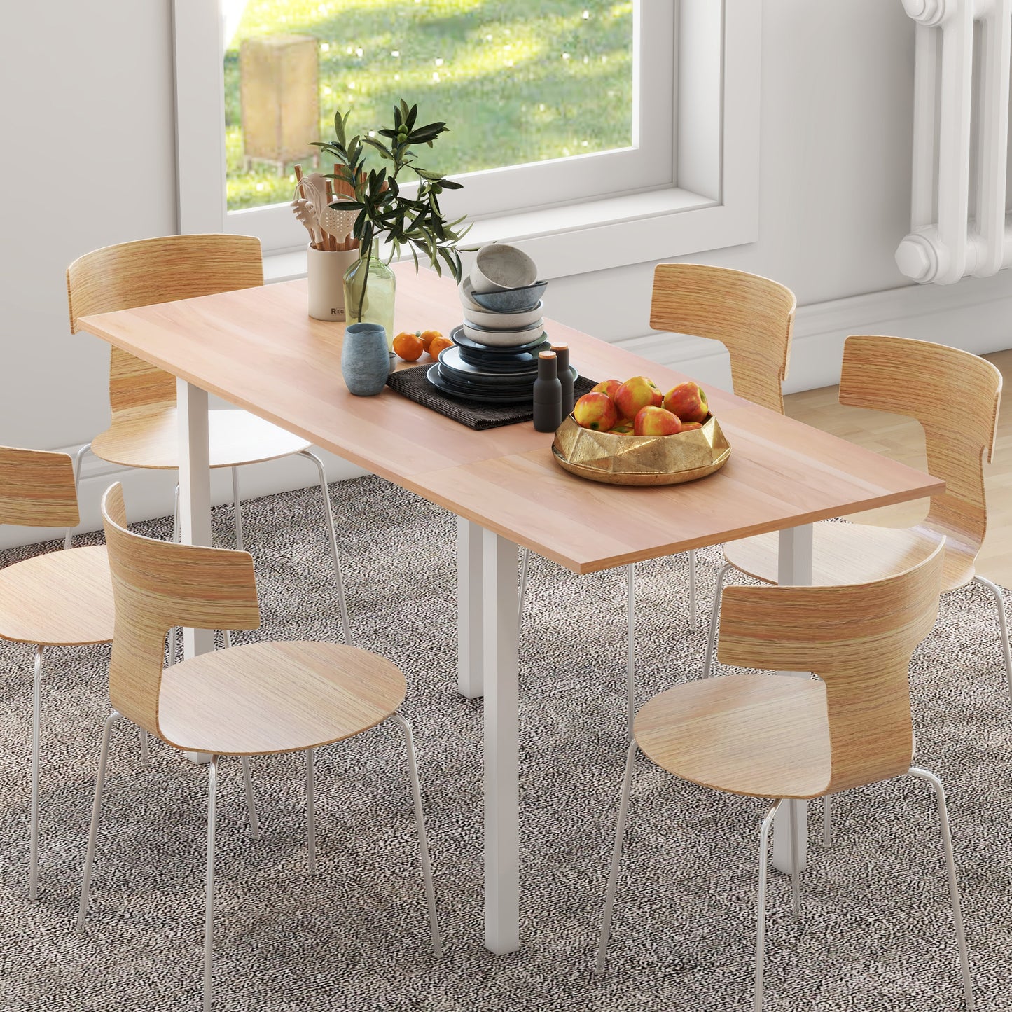 HOMCOM Esstisch für 6 Personen, Küchentisch, Erweiterbar, Küchentisch, Braun + Weiß