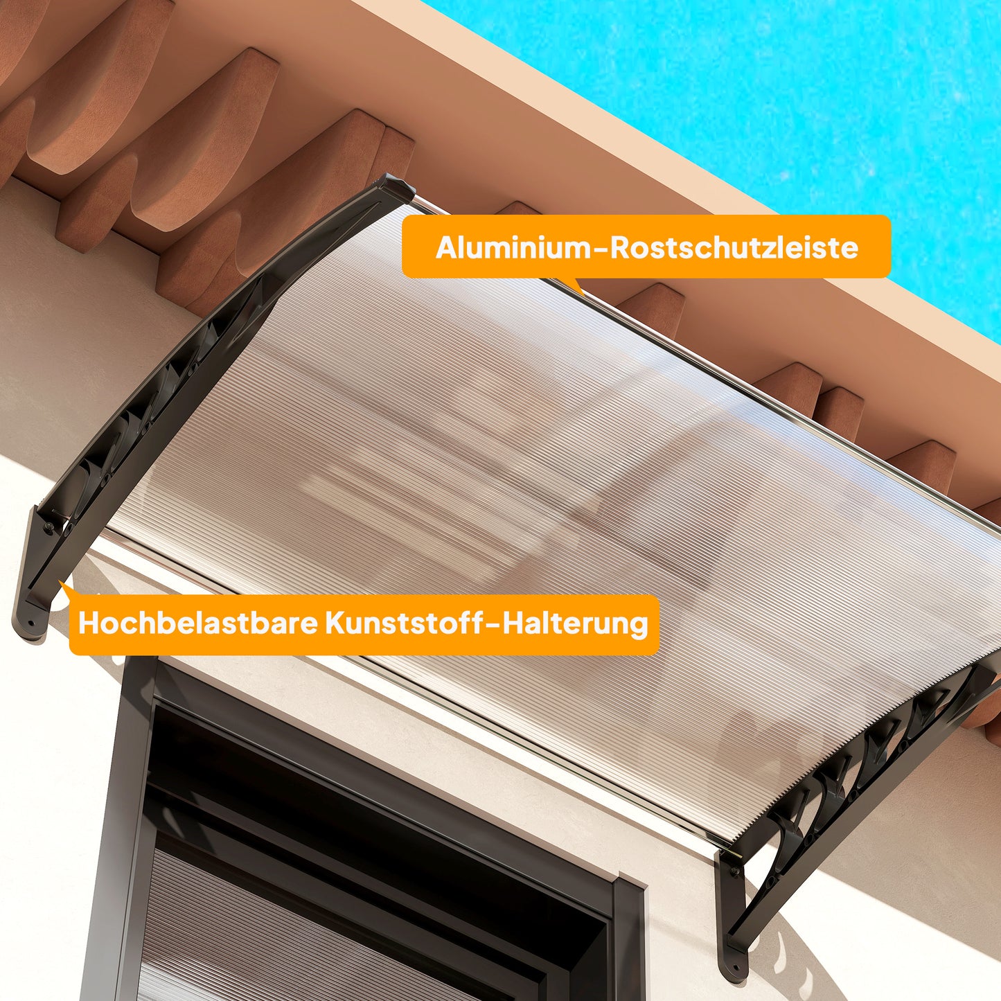 Outsunny Vordach Schutzdach، UV-Beständig، Wasserbeständig، 89x122x24 سم، فايس