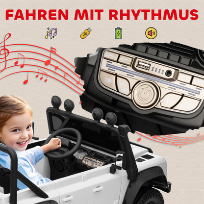 AIYAPLAY Kinder-Elektroauto, 12V Batterie-Betrieb, Fernbedienung, Musik-Funktion, Hupe, LED-Lichter, Weiß