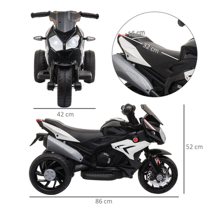 HOMCOM Elektro-Kindermotorrad, Lichter & Geräusche, 3 km/h, wiederaufladbar, Kunststoff & Metall, Schwarz/Weiß