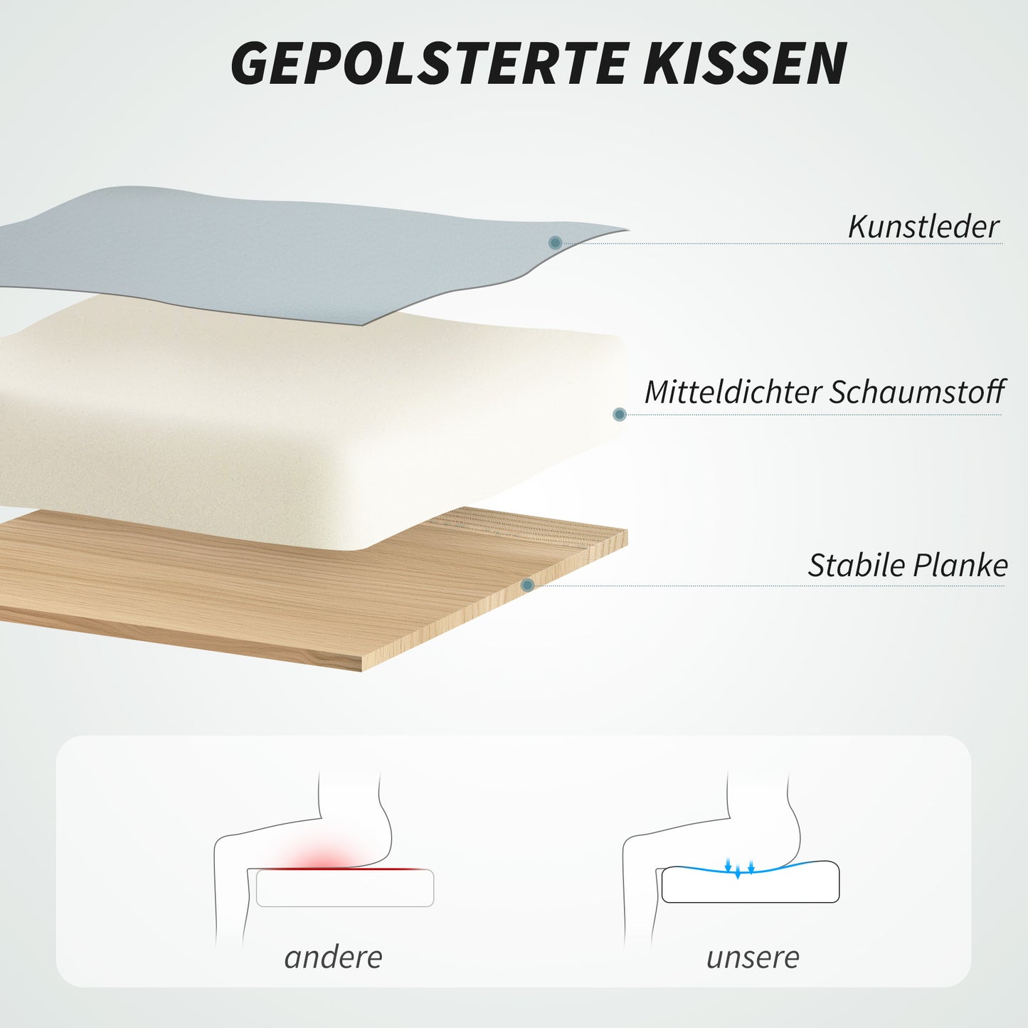 Vinsetto Bürostuhl, Drehstuhl mit Wippfunktion, höhenverstellbar, Kunstleder, bis 120 kg, Hellgrau