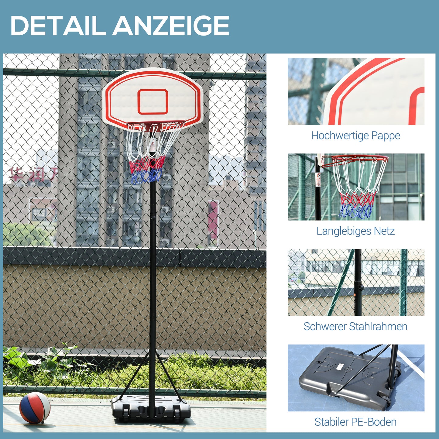 HOMCOM Basketballkorb, Basketballständer, höhenverstellbar, mit Wasser befüllbar, Schwarz